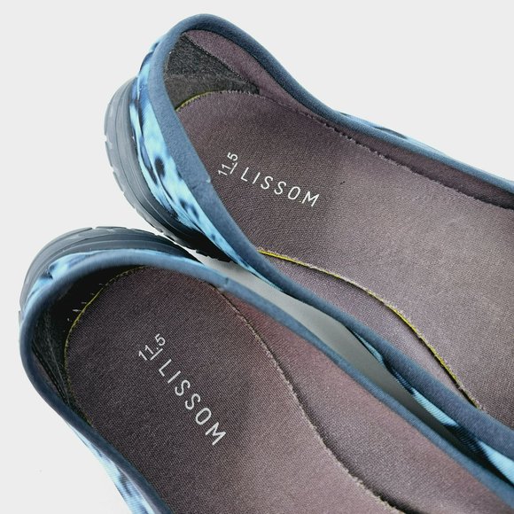 LISSOM Flytes 11.5 Ballet Flats Blue Leopard Print Navy Soles Slip On Comfort - Picture 2 of 15